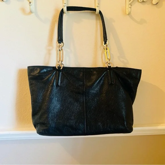 Coach Black Leather Tote with Gold Accents - Picture 9 of 15